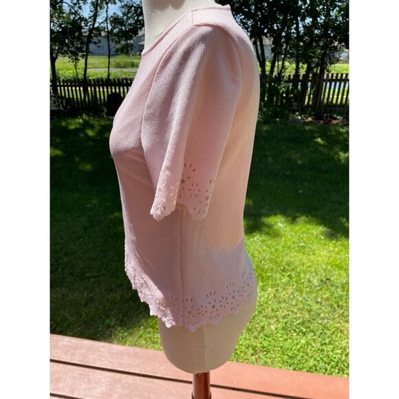 Pink Joanna Womens Medium Top With Eyelet Trim & Short Sleeves - Picture 3 of 7